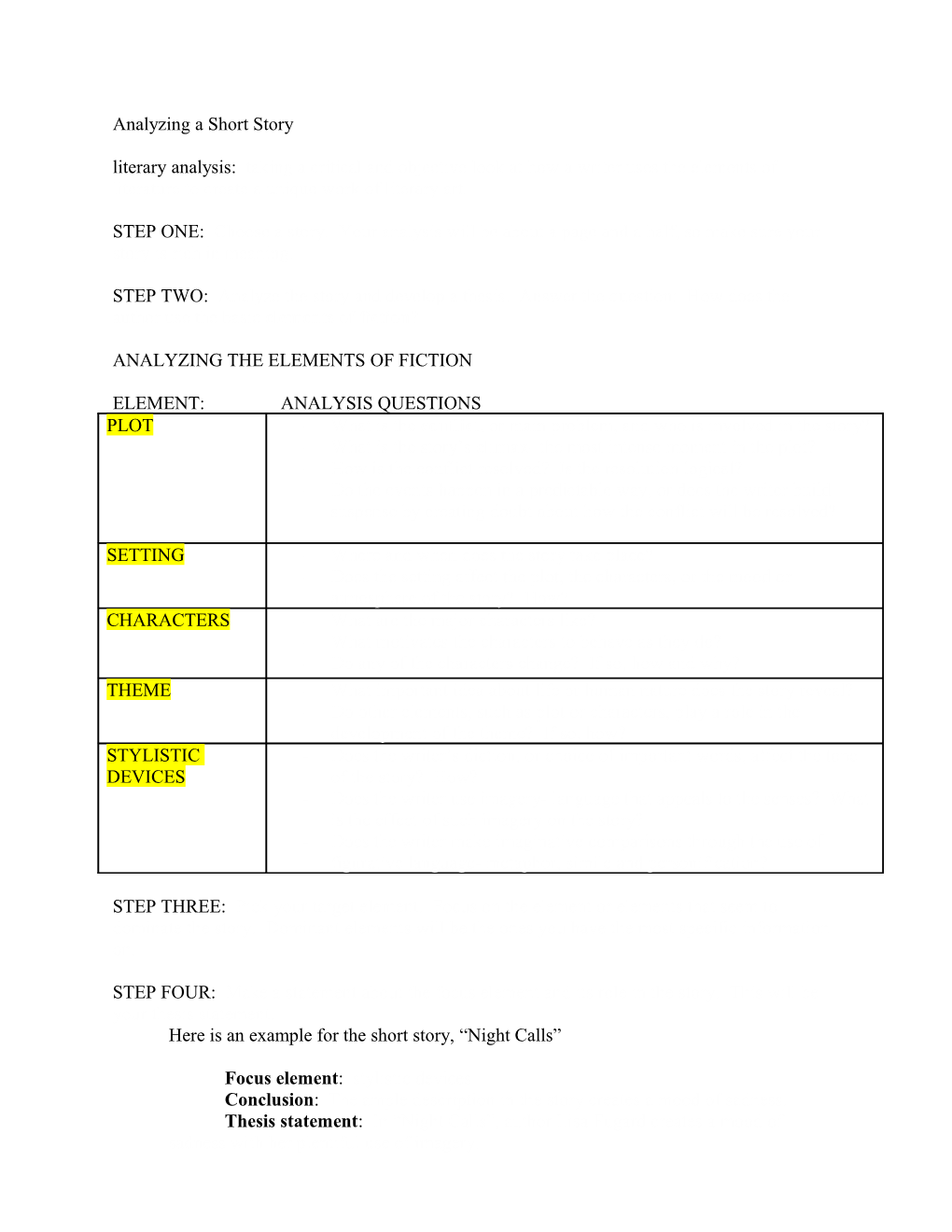 Analyzing a Short Story