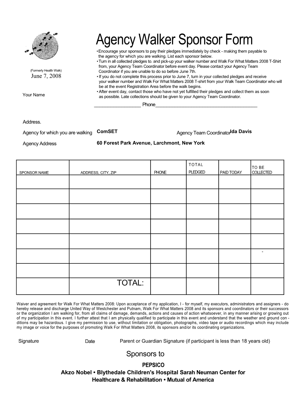 Agency Walker Sponsor Form