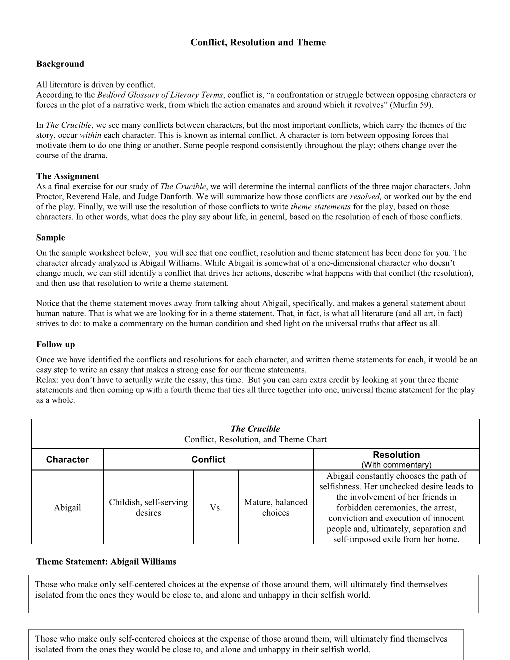 Conflict, Resolution and Theme