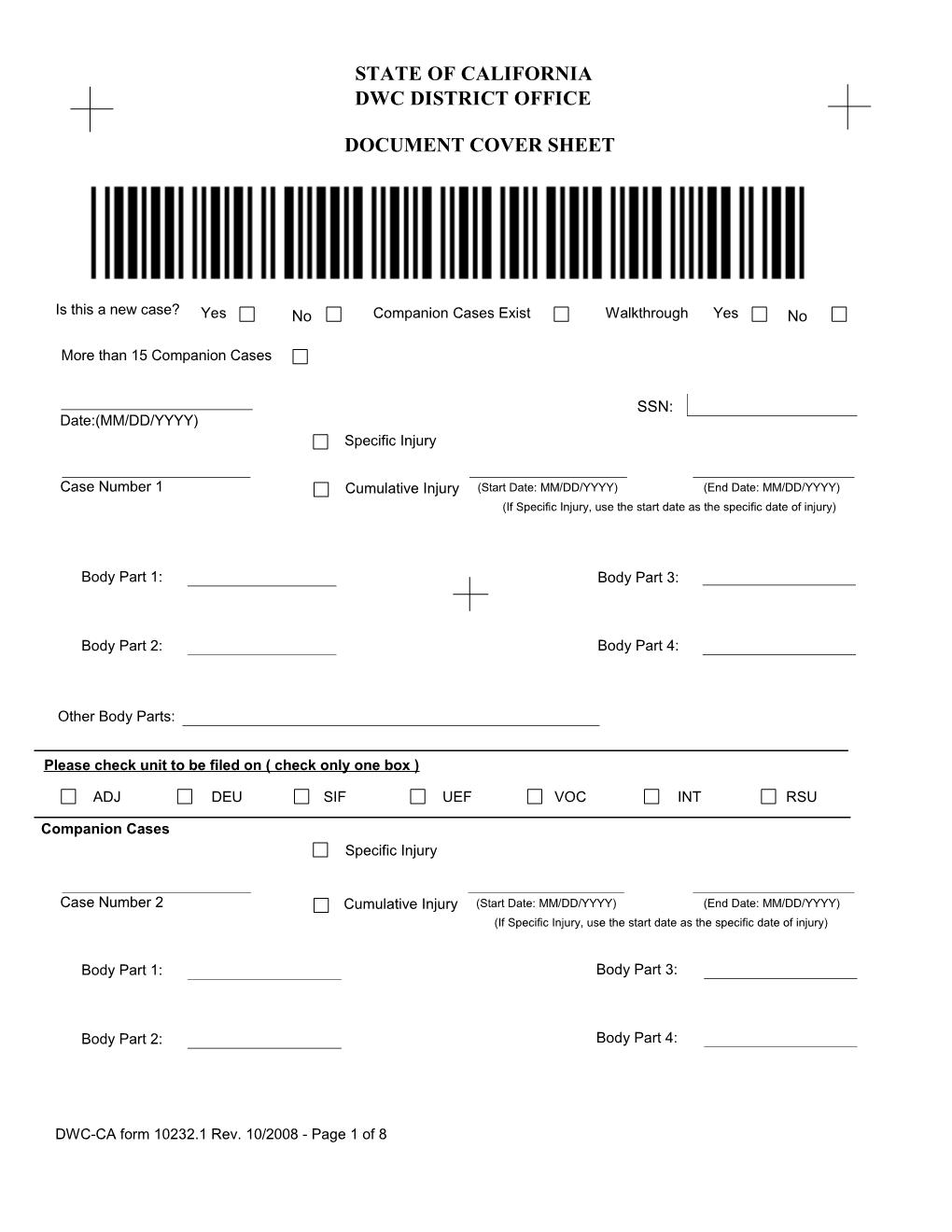 Document Cover Sheet (DWC-CA 10232.1