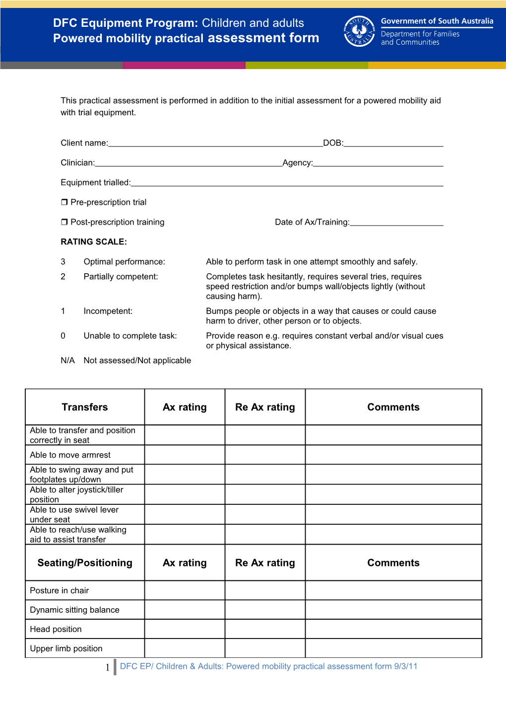 Powered Mobility Practical Assessment Form