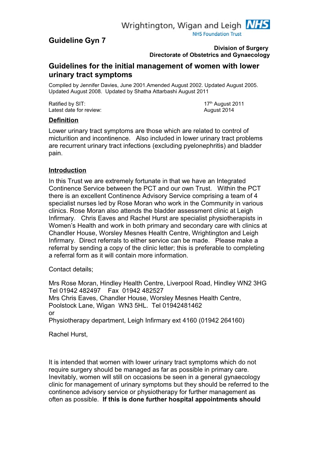 Guidelines for the Management of Cord Prolapse