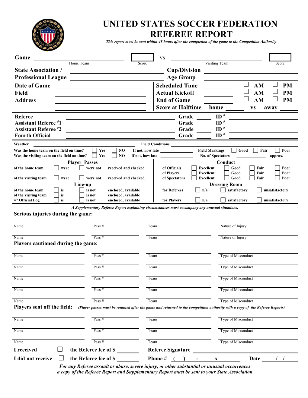 USSF Referee Report