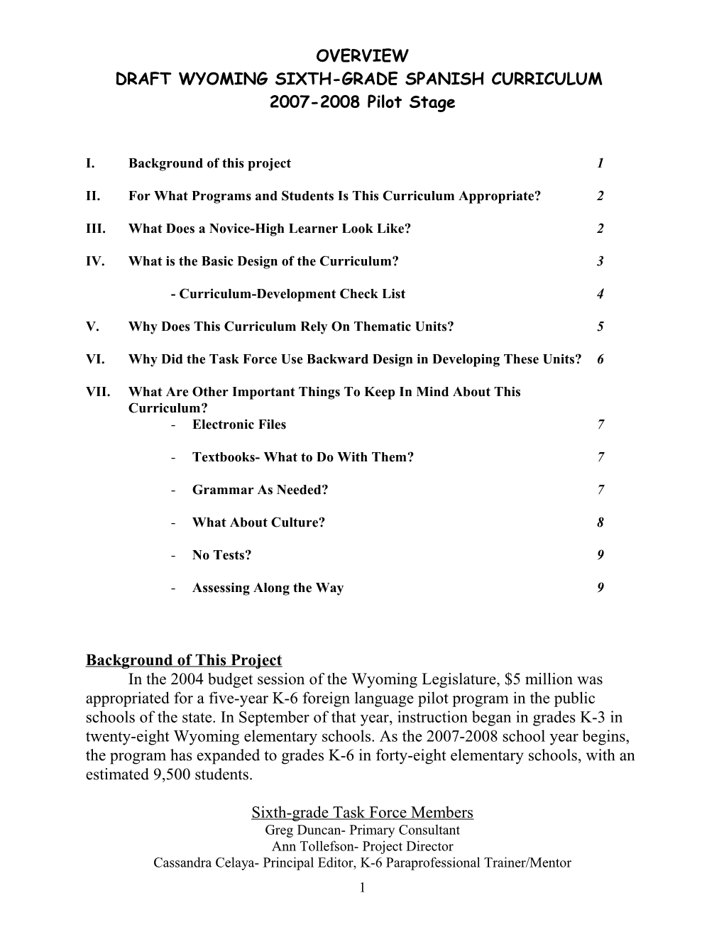 Sixth Grade Curriculum 2006-2007