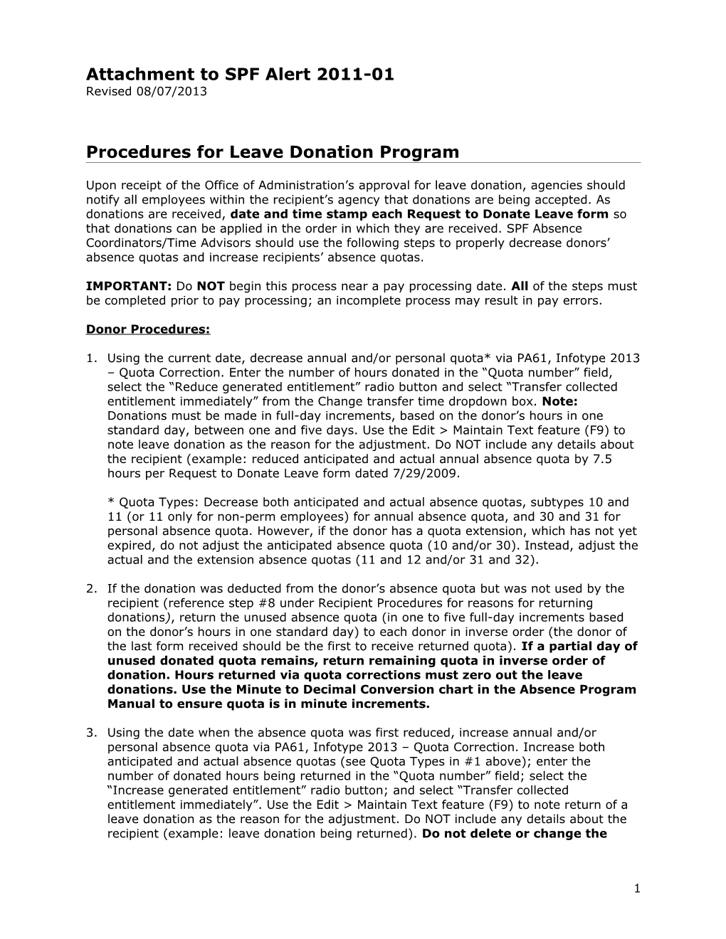 Procedures for Leave Donation Program