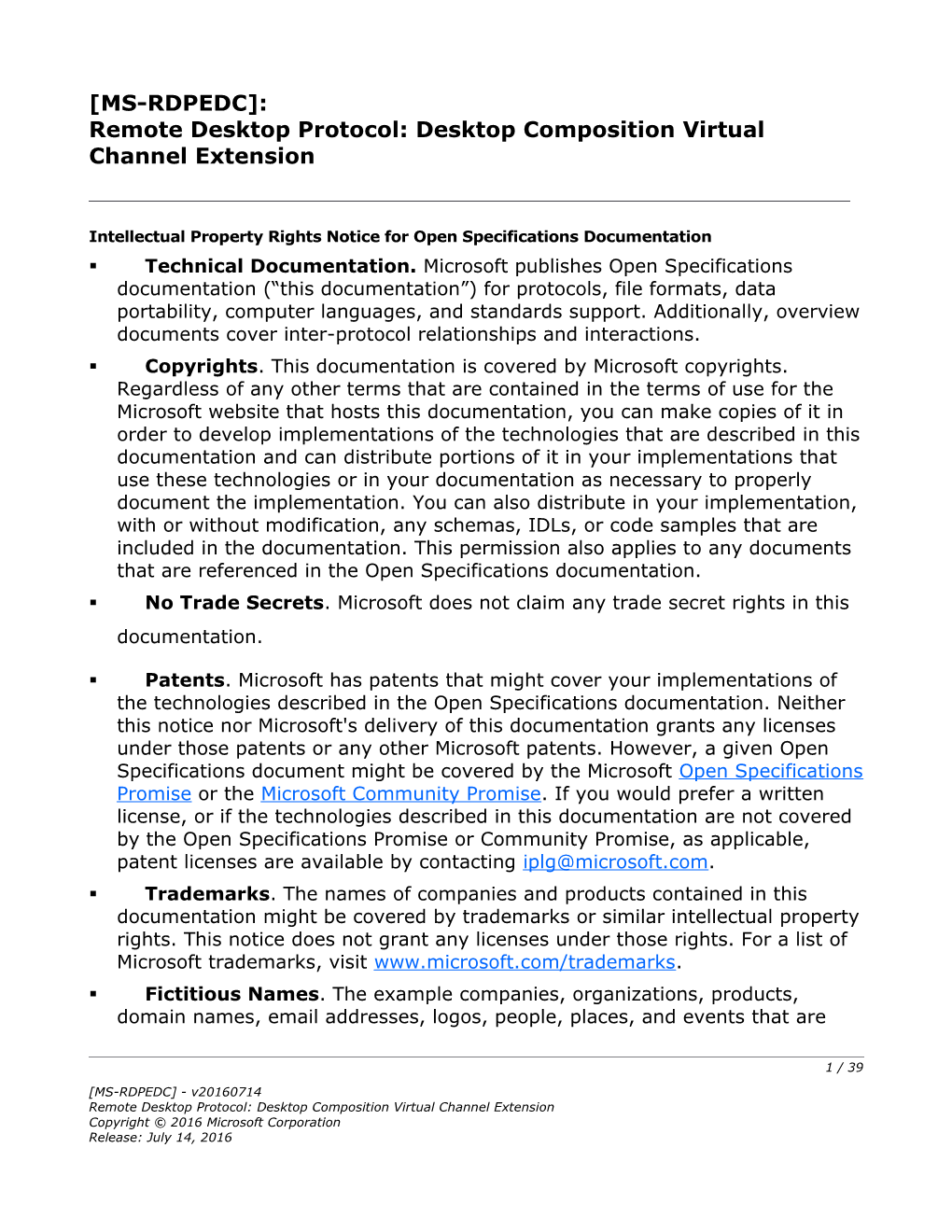 Remote Desktop Protocol: Desktop Composition Virtual Channel Extension