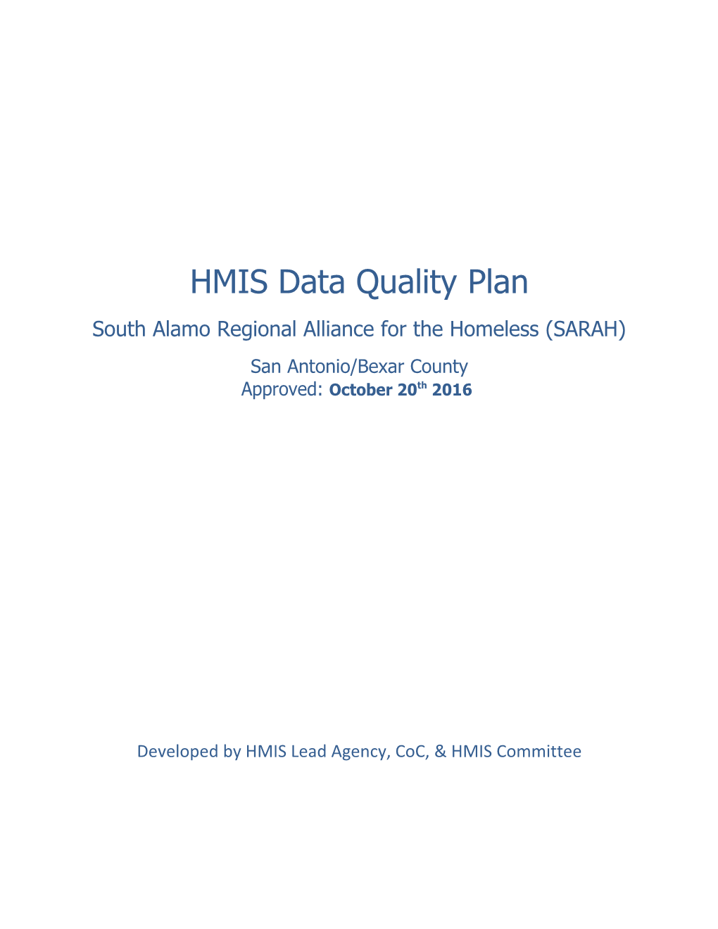 HMIS Data Quality Plan