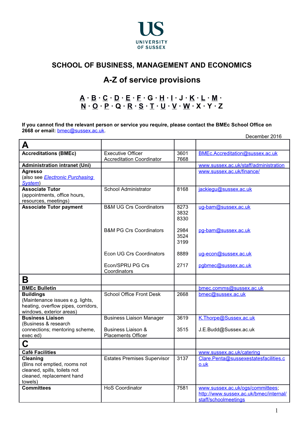 Who, What, Where, How A-Z of Service Provision