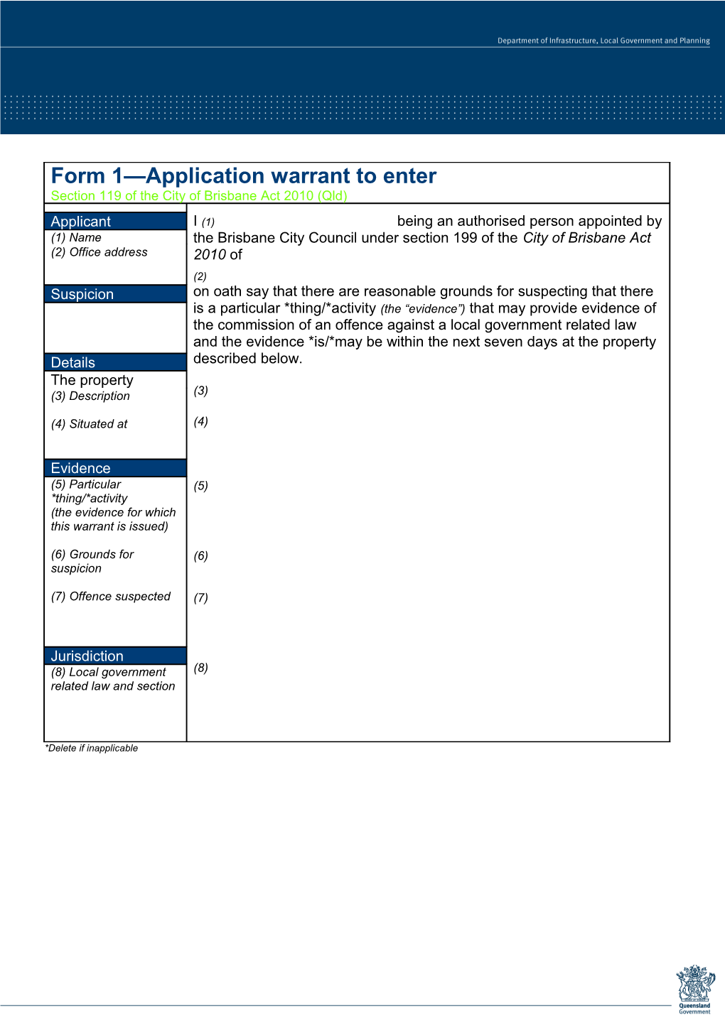 Application Warrant to Enter City of Brisbane Act