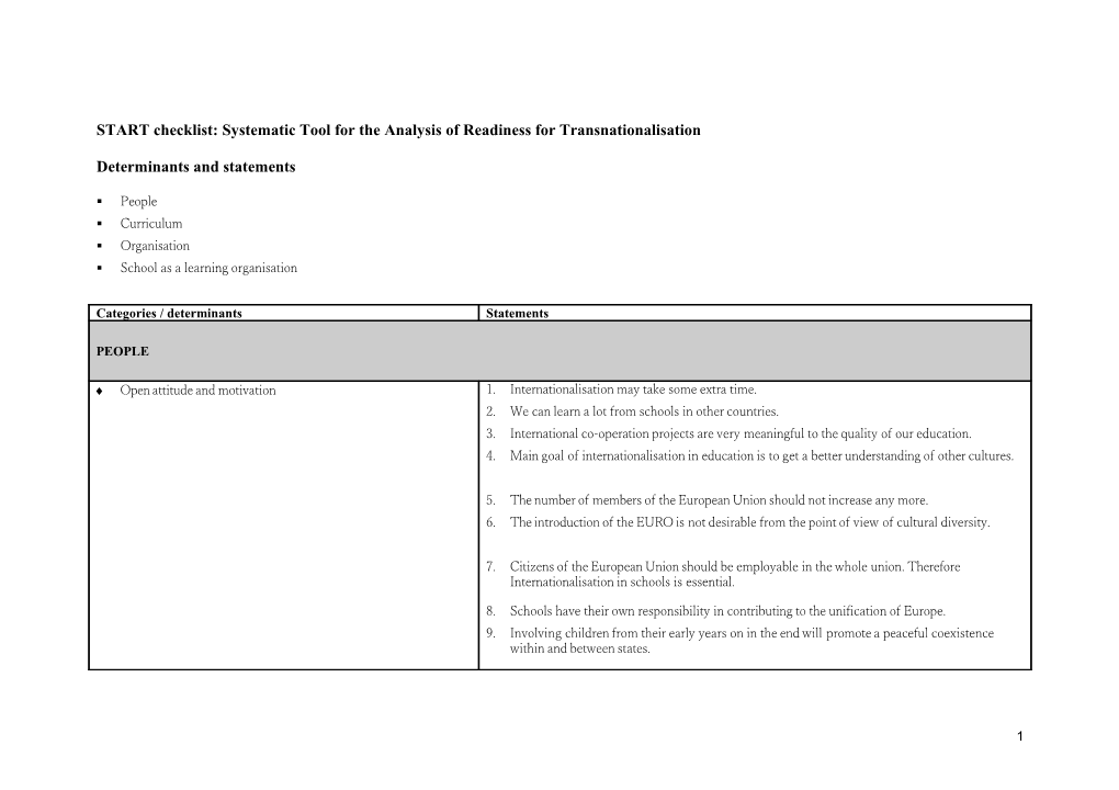 START Checklist: Systematic Tool for the Analysis of Readiness for Transnationalisation