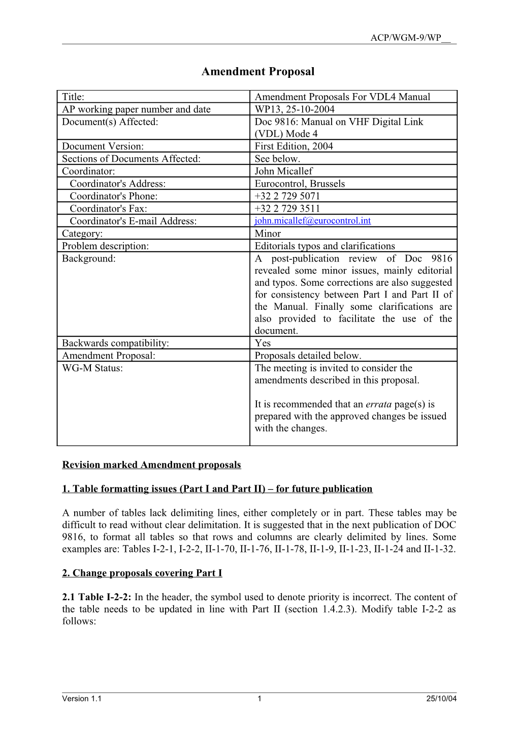 Amendment Proposals for VDL Mode-4 Manual Change Instructions