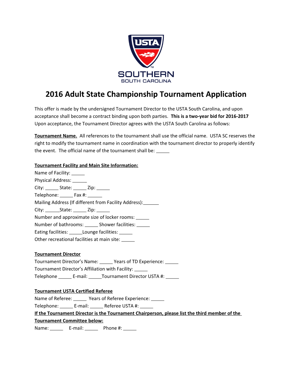 2016 Adult State Championship Tournament Application