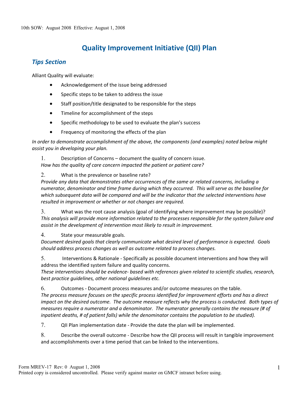 Quality Improvement Initiative (QII)Plan