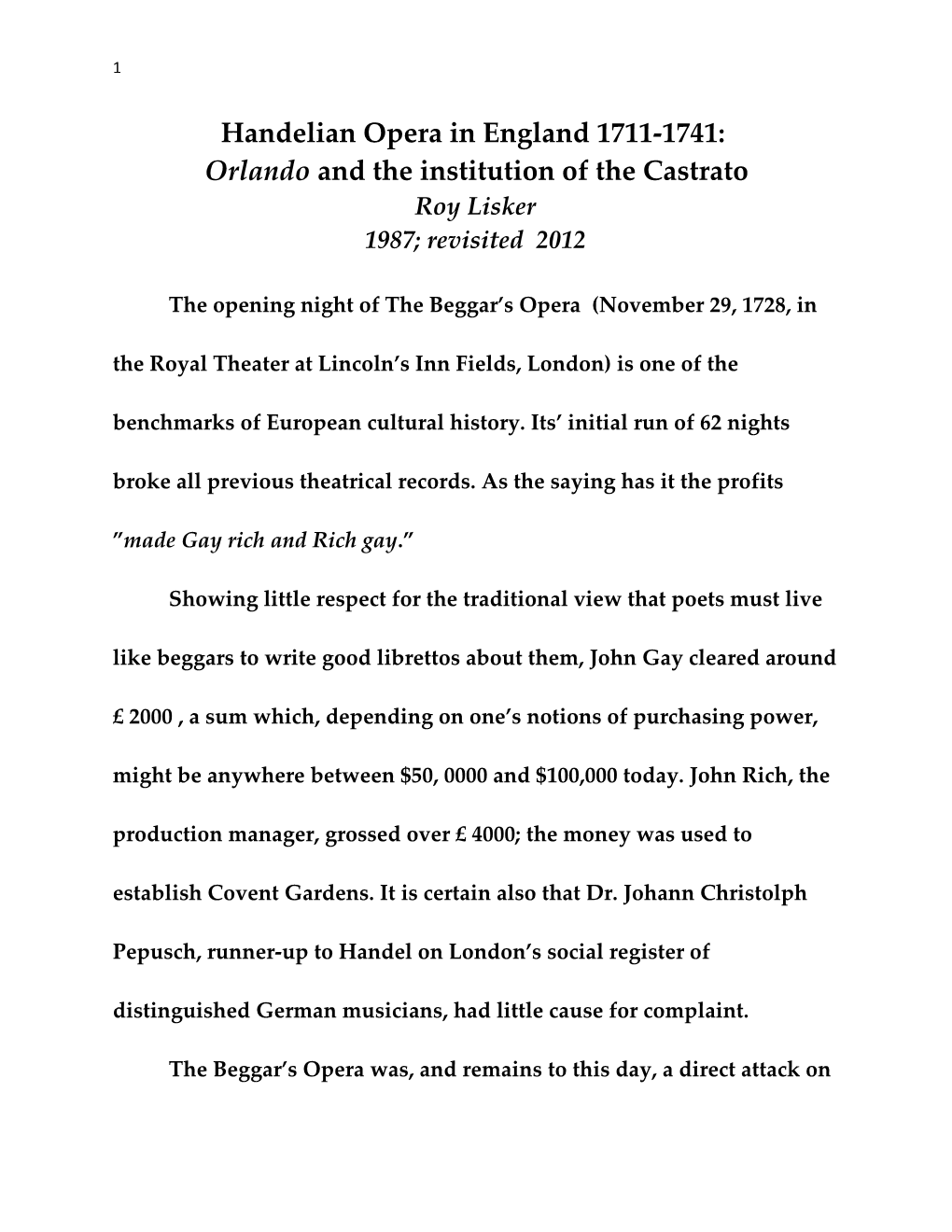 Orlandoand the Institution of the Castrato
