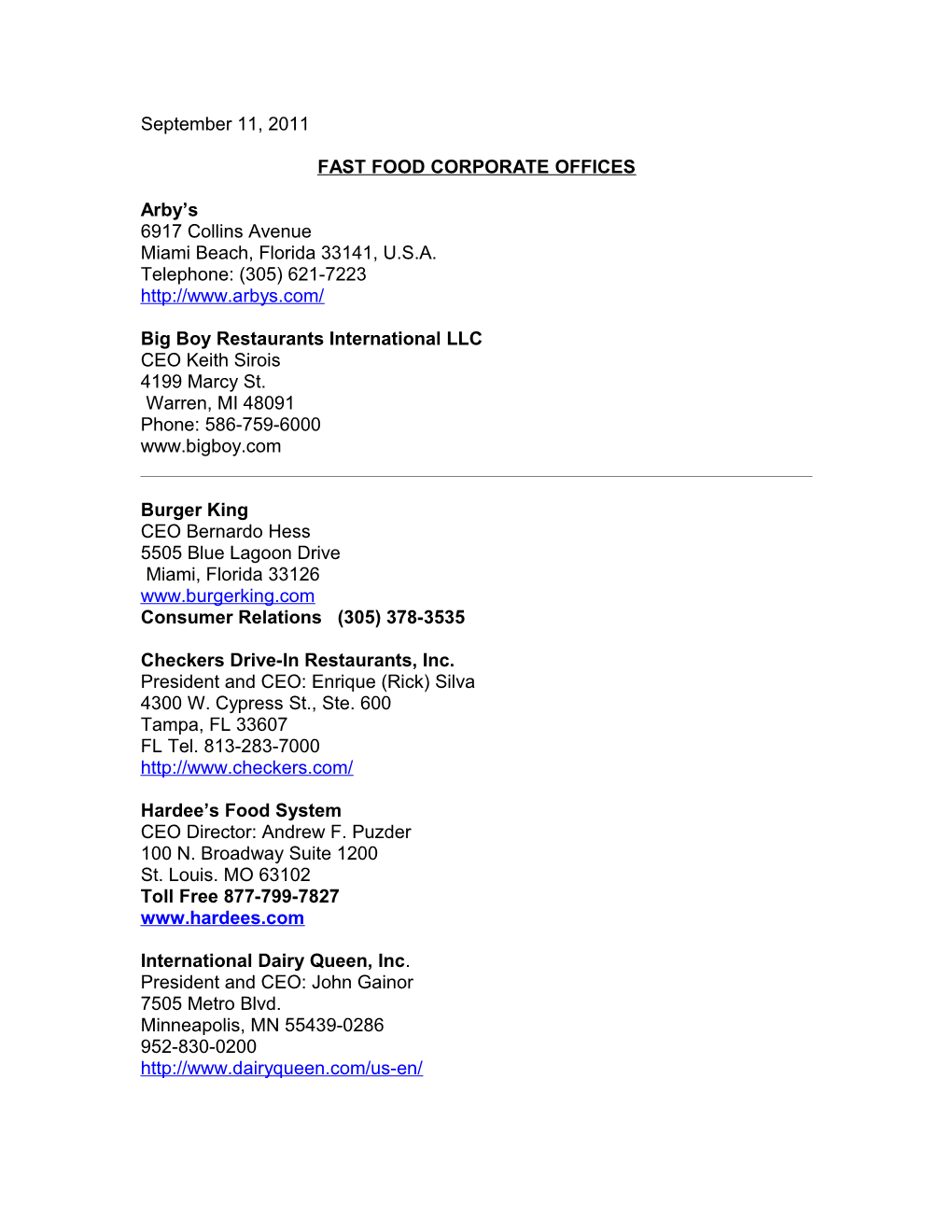 Fast Food Corporate Offices