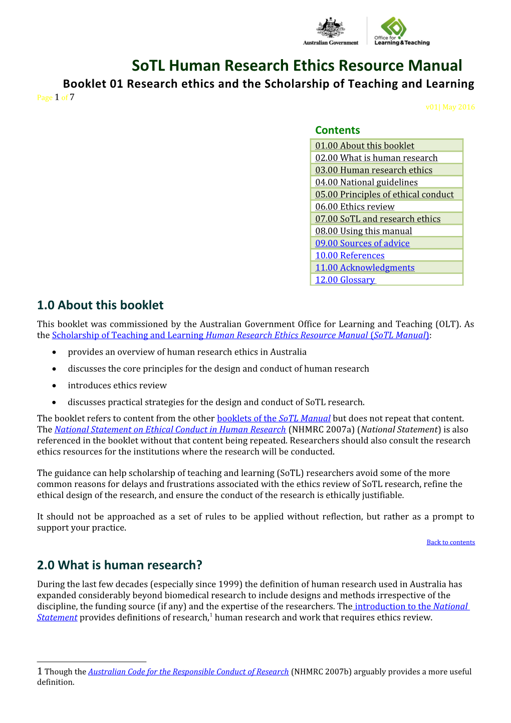 Booklet 01 Research Ethics and the Scholarship of Teaching and Learning