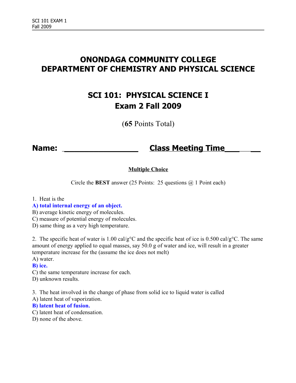 Onondaga Community College Department of Chemistry and Physical Science