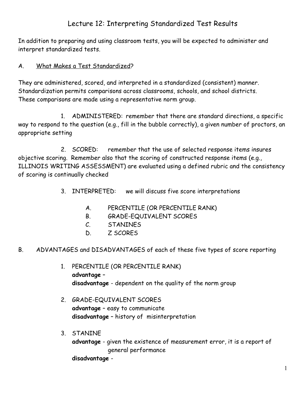 Chapter 30: Interpreting Standardized Test Results