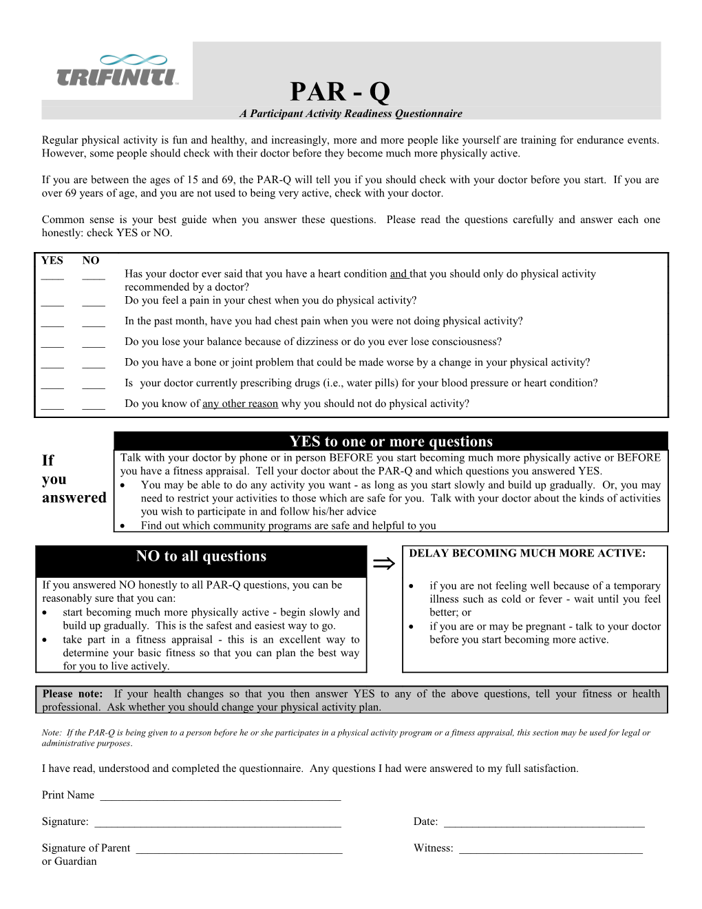 A Participant Activity Readiness Questionnaire