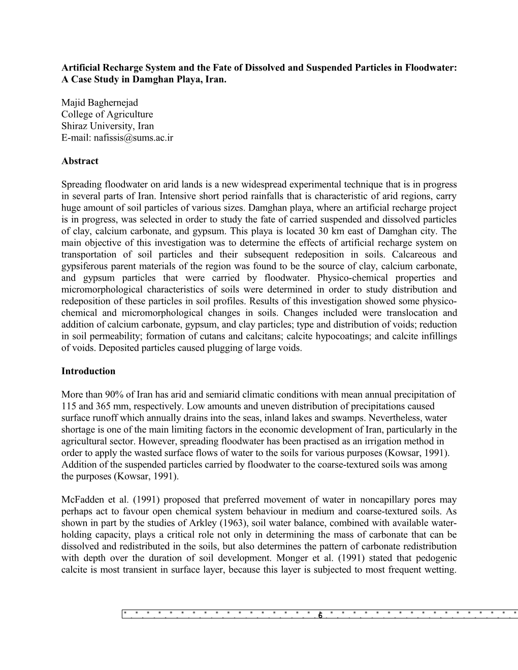 Artificial Recharge System and the Fate of Dissolved and Suspended Particles in Floodwater