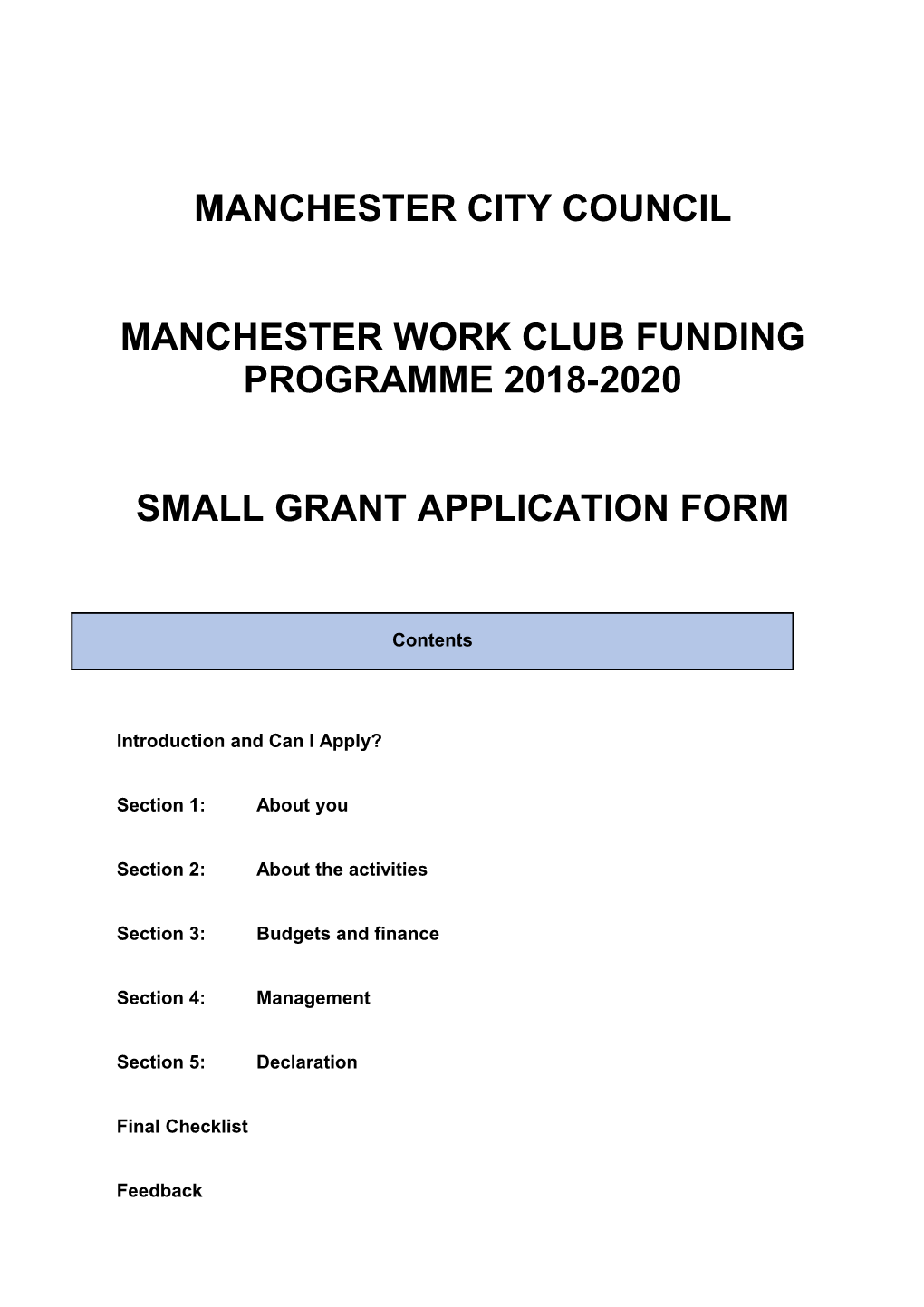 Manchester Work Club Funding Programme 2018-2020