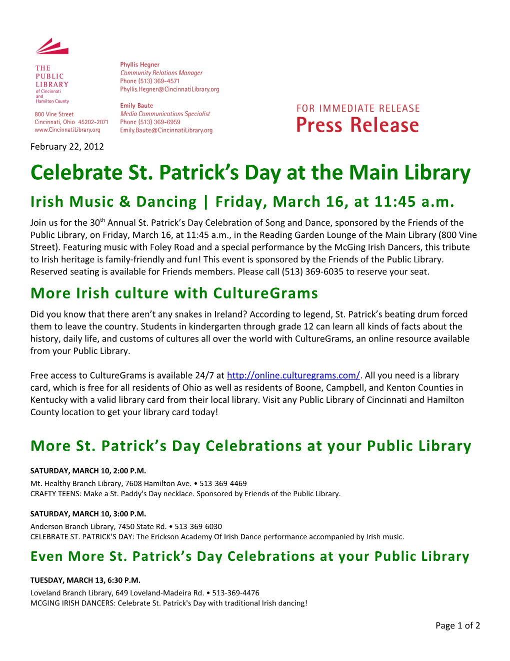 Celebrate St. Patrick S Day at the Main Library