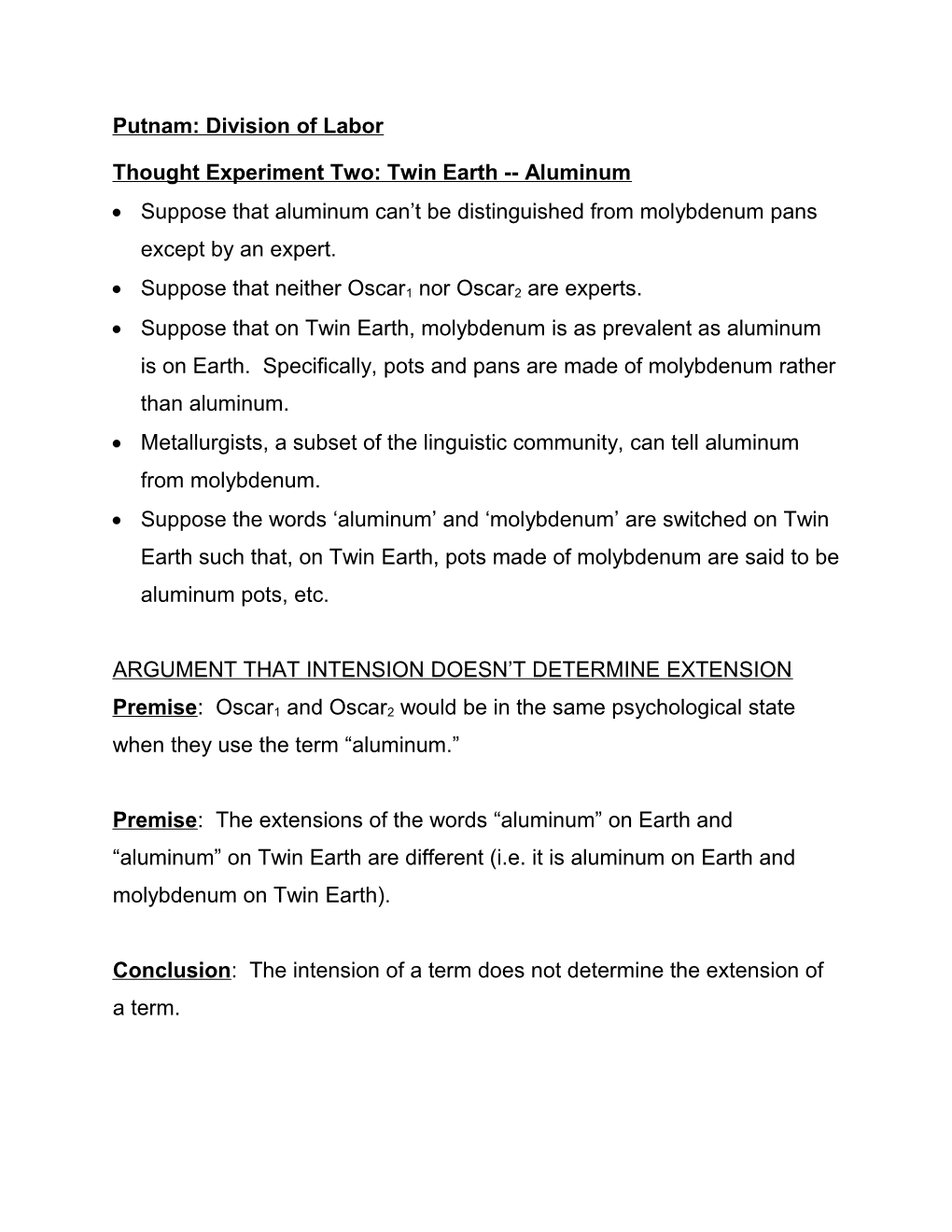 Thought Experiment Two: Twin Earth Aluminum