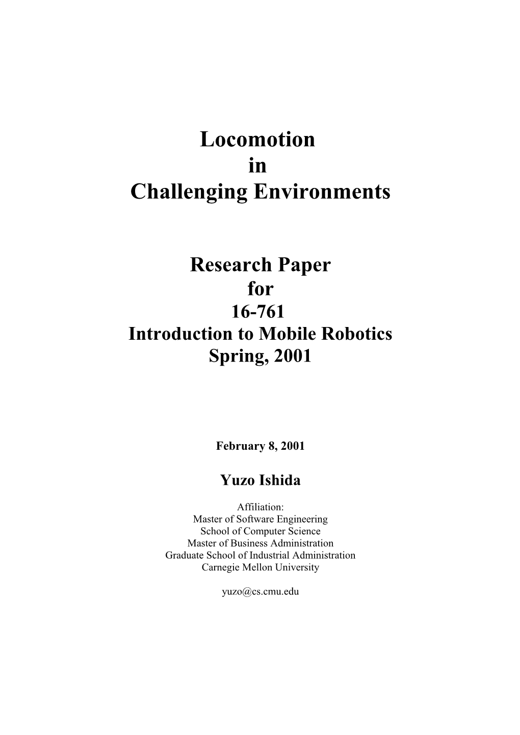 Locomotion in Challenging Environmentsyuzo Ishida