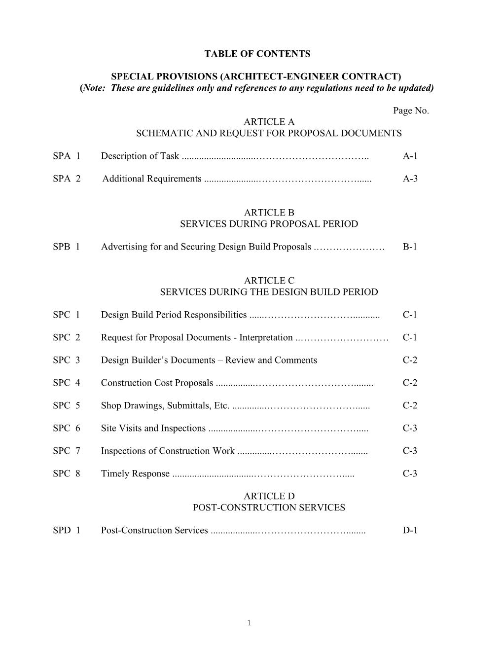 Special Provision (Architect-Engineer Contract)