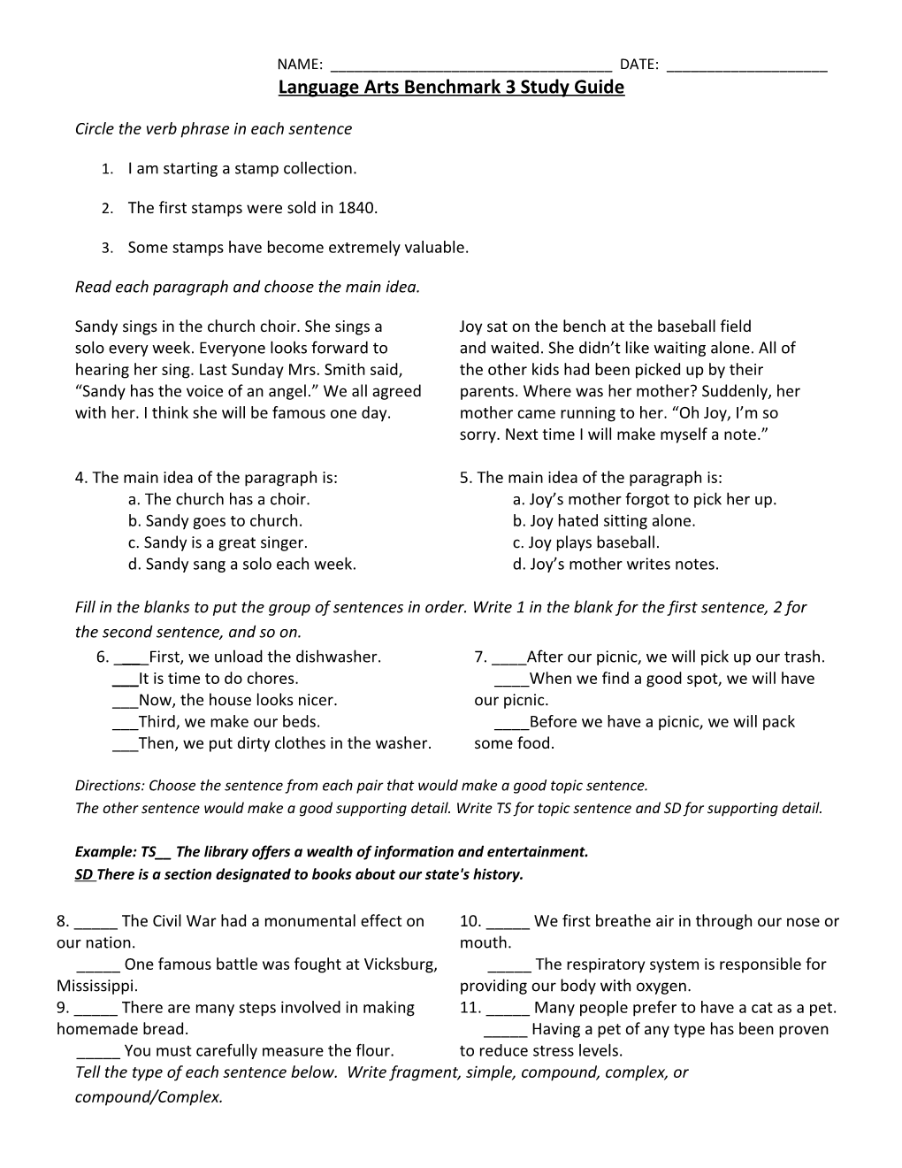 Language Arts Benchmark 3 Study Guide