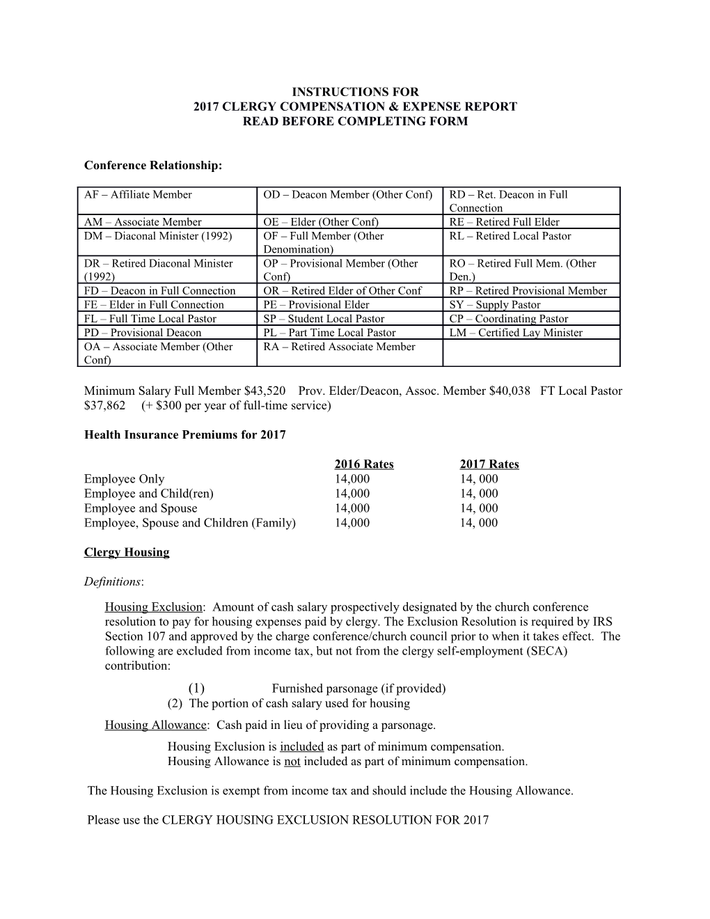 2017 Clergy Compensation & Expense Report