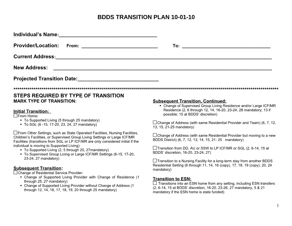 Transition Plan Form As Revised - 1-5-09