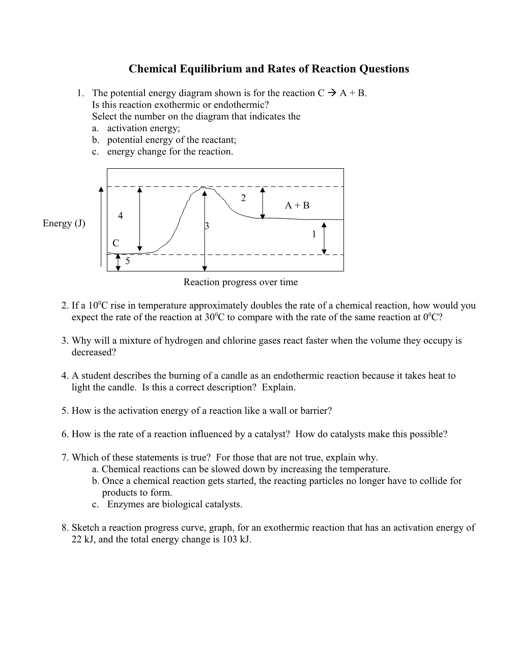 Chemical Equilibrium and Rates of Reaction Questions