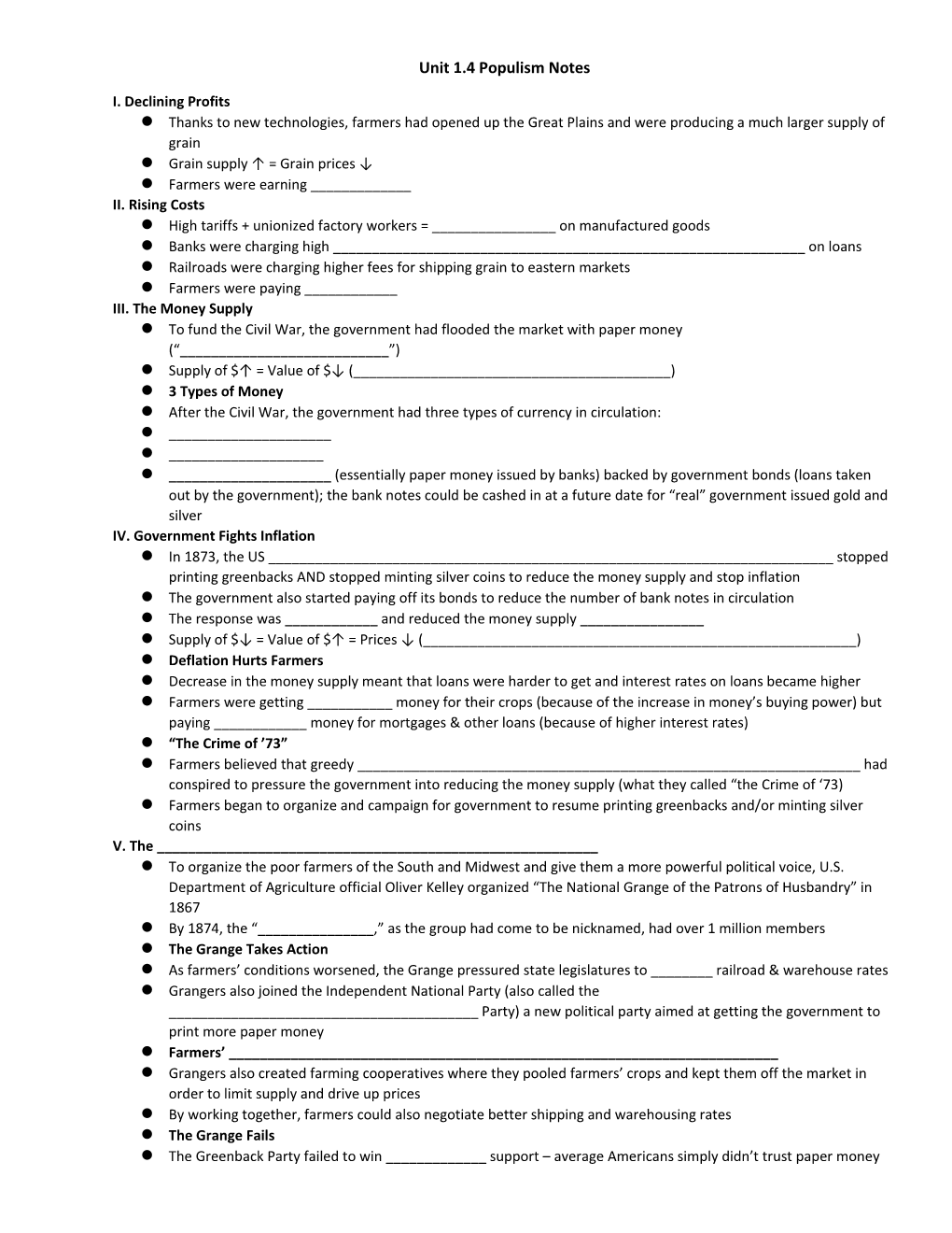 Unit 1.4 Populism Notes