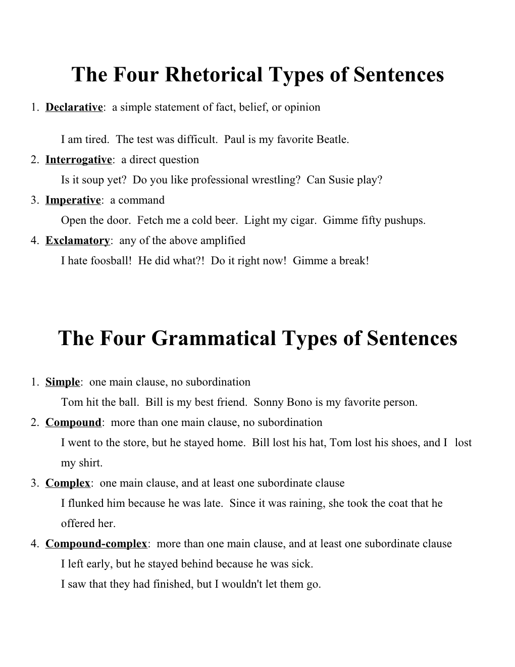 The Four Rhetorical Types of Sentences