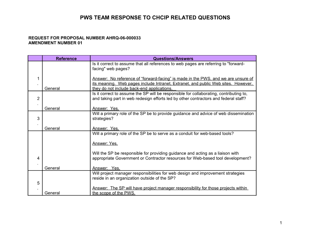 Pws Team Response to Chcip Related Questions