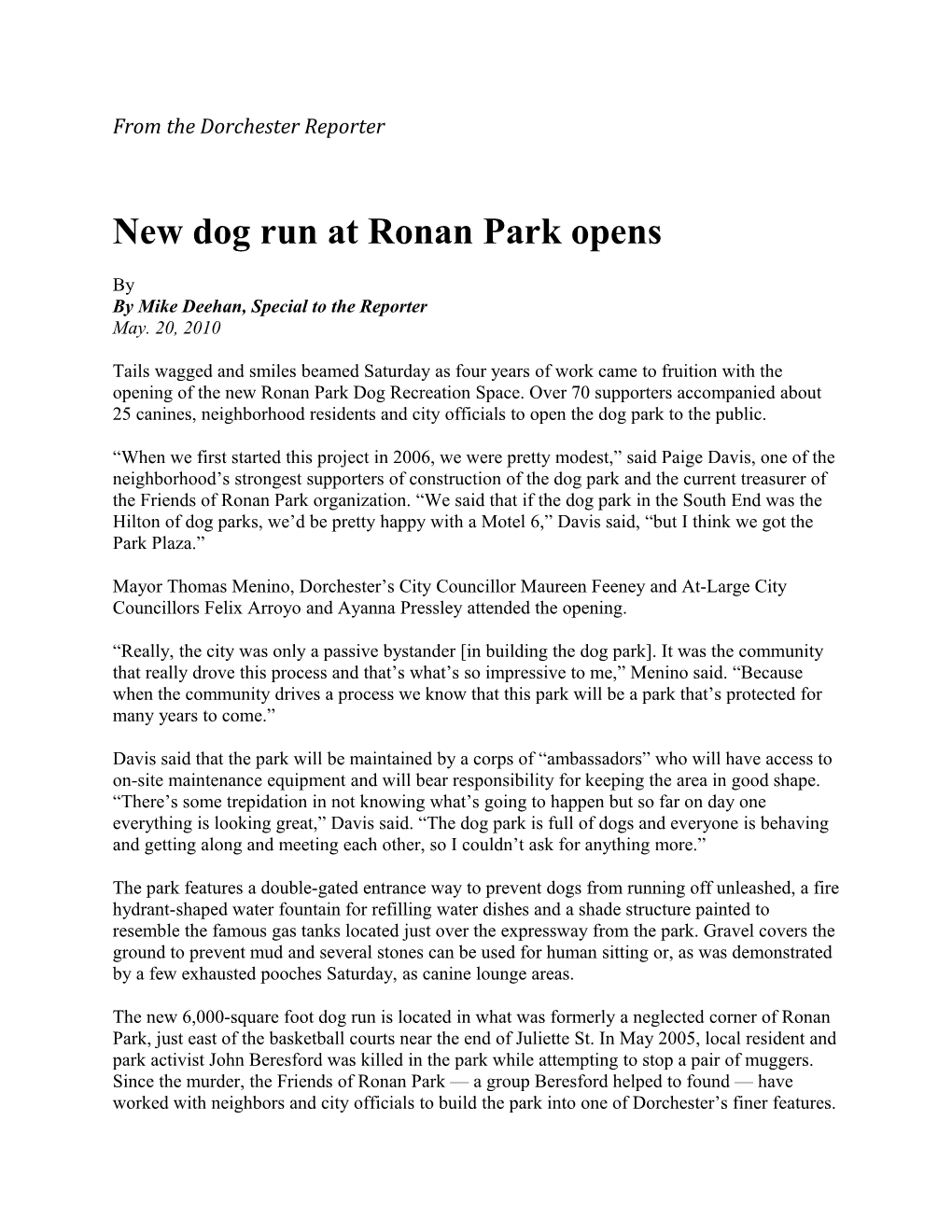 New Dog Run at Ronan Park Opens