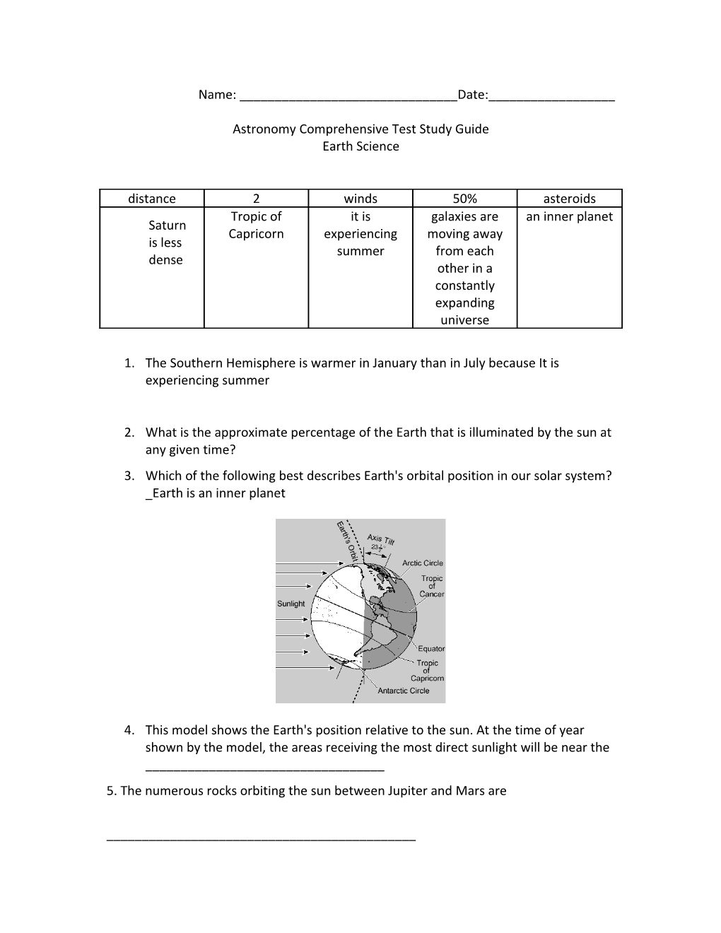 Astronomy Comprehensive Test