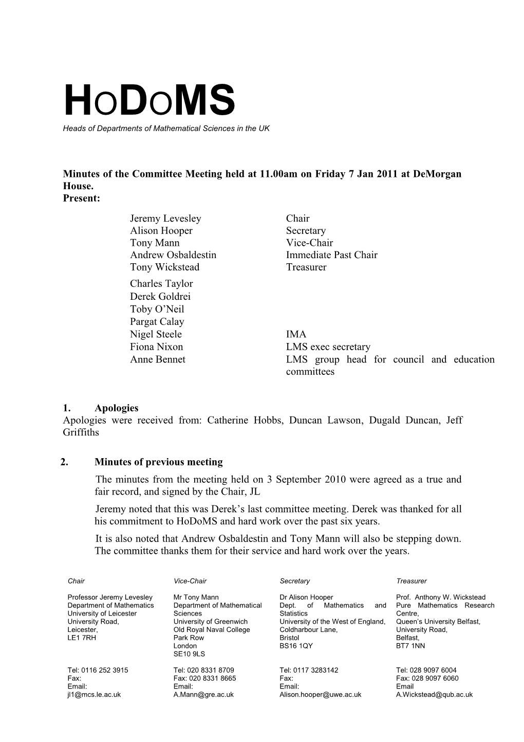 Heads of Departments of Mathematical Sciences in the UK