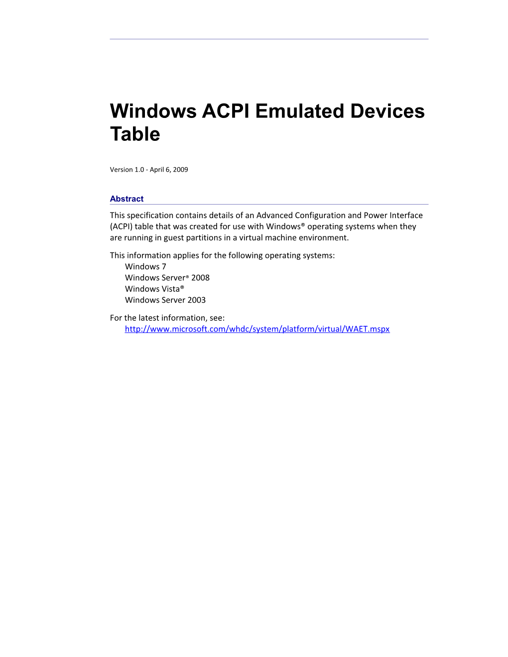 Windows ACPI Emulated Devices Table - 1