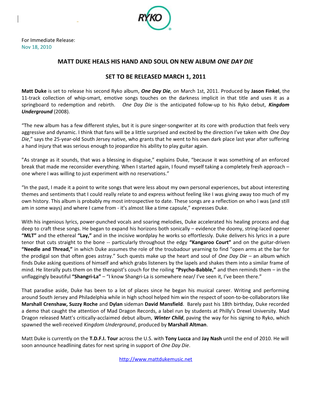 Matt Duke Heals His Hand and Soul on New Album One Day Die
