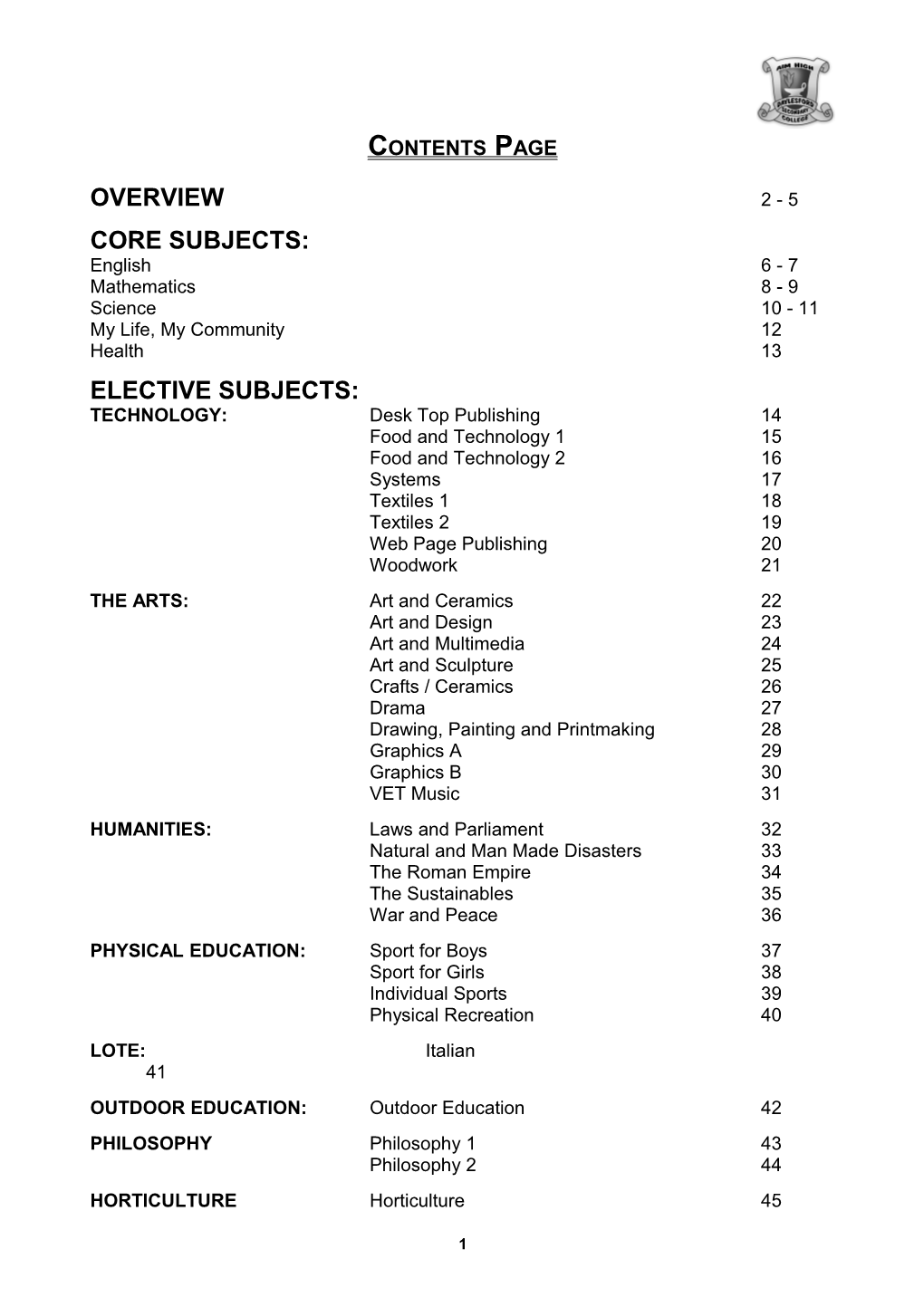 Contents Page