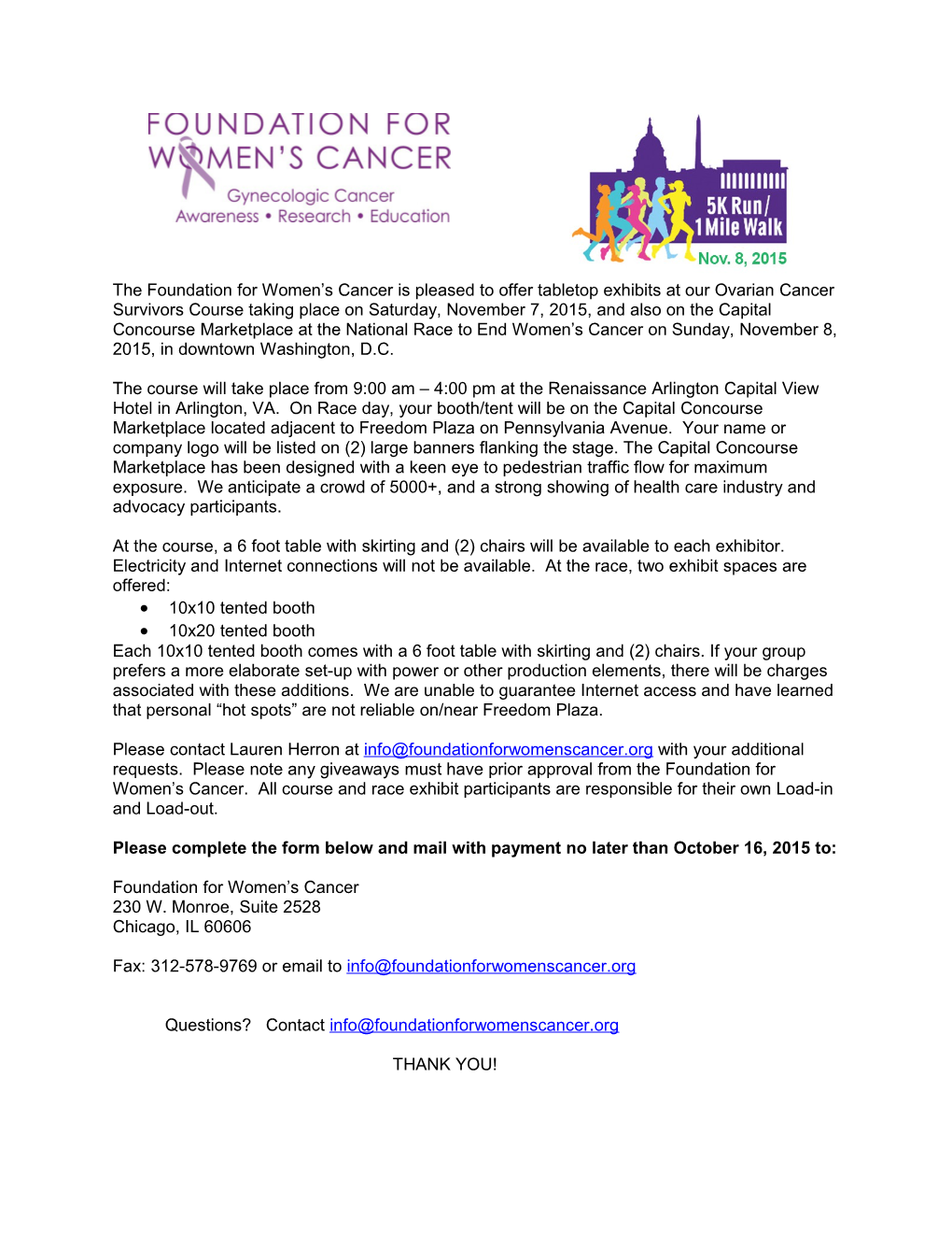 The Foundation for Women S Cancer Is Pleased to Offer Tabletop Exhibits at Our Ovarian