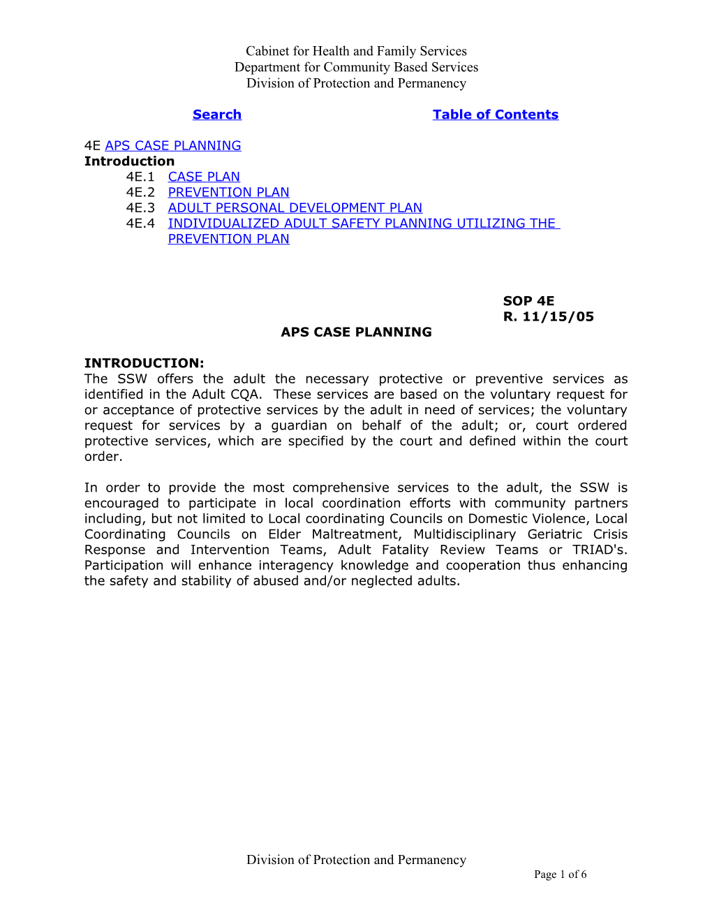 Chapter 4E APS Case Planning