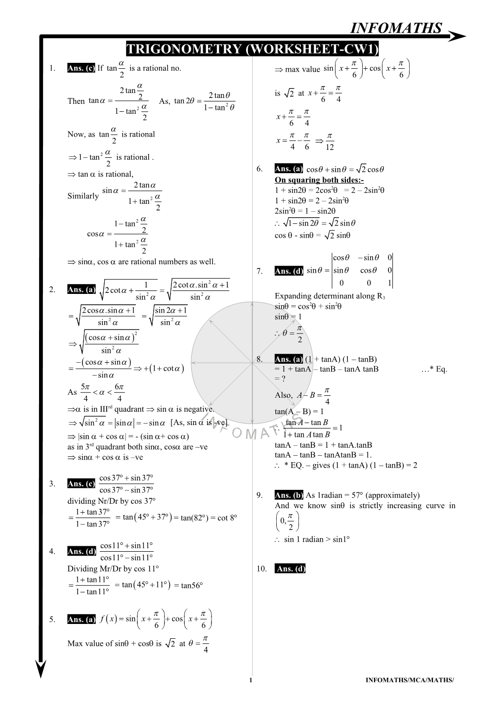 Trigonometry (Worksheet-Cw1)