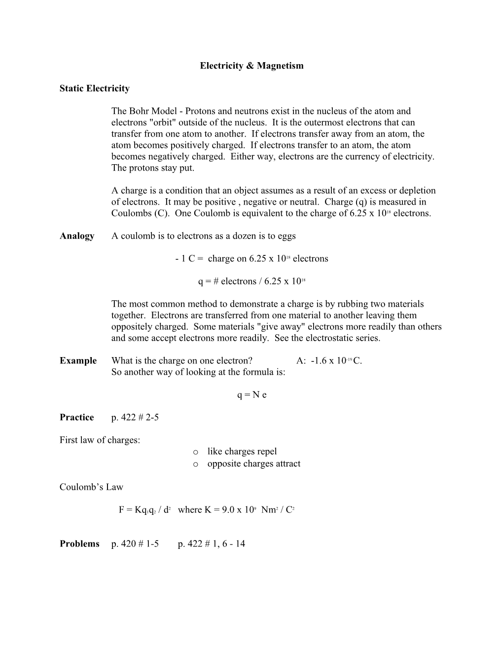 Electricity & Magnetism