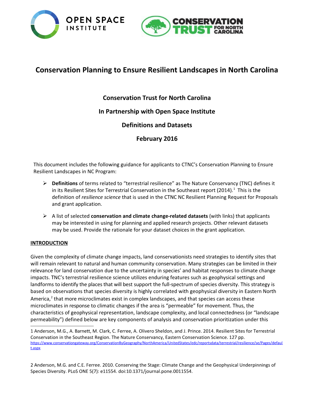 Conservation Planning to Ensure Resilient Landscapes in North Carolina