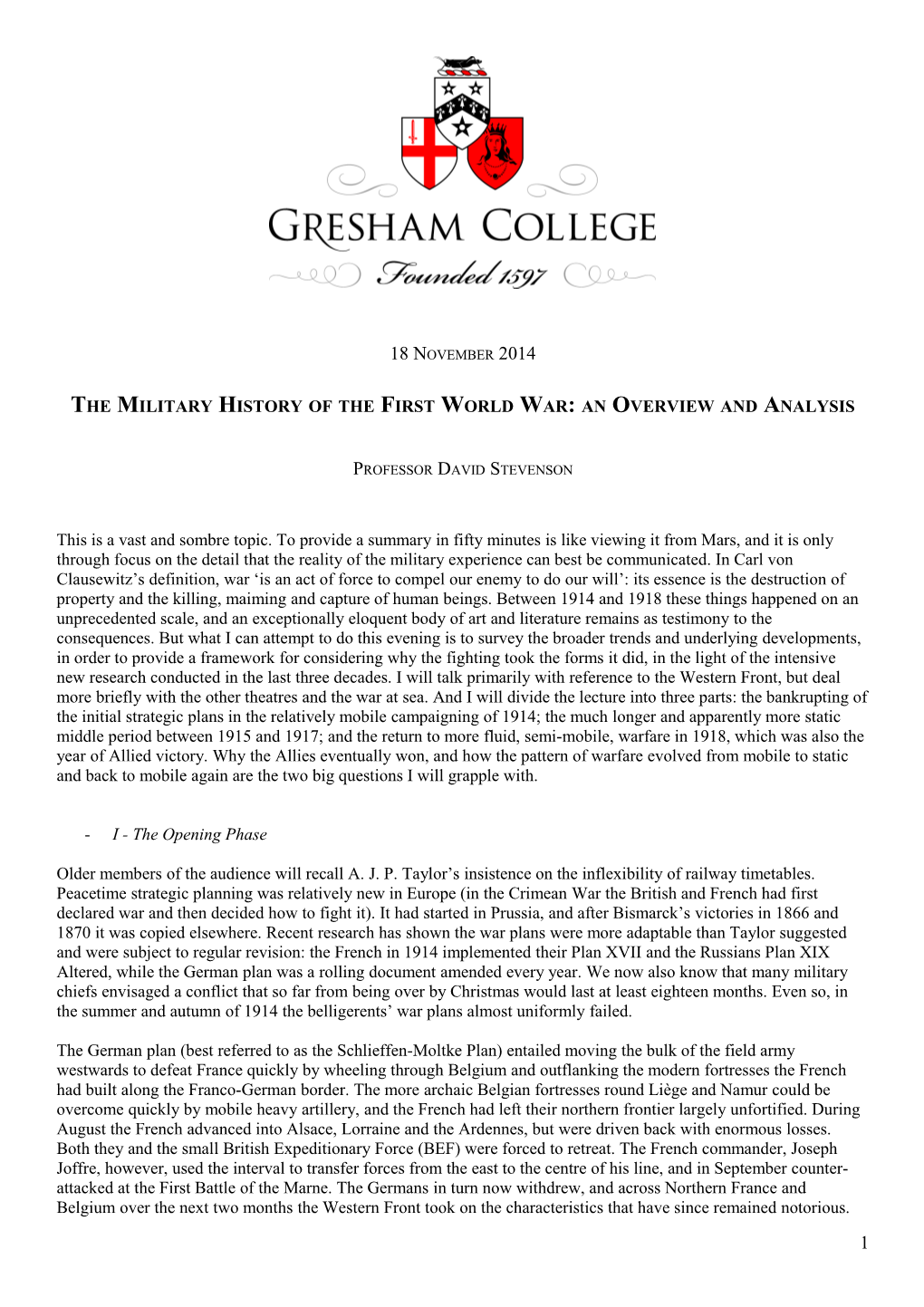 Gresham College Lecture, 18 November 2014