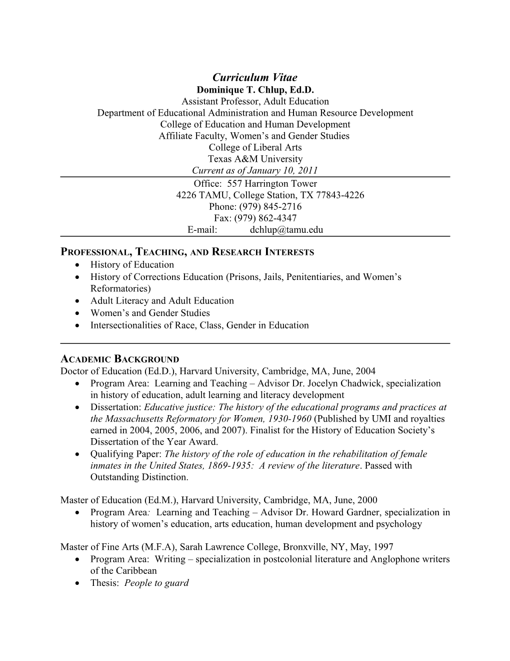 Dominique T. Chlup, Curriculum Vitae, Page 1 out of 43