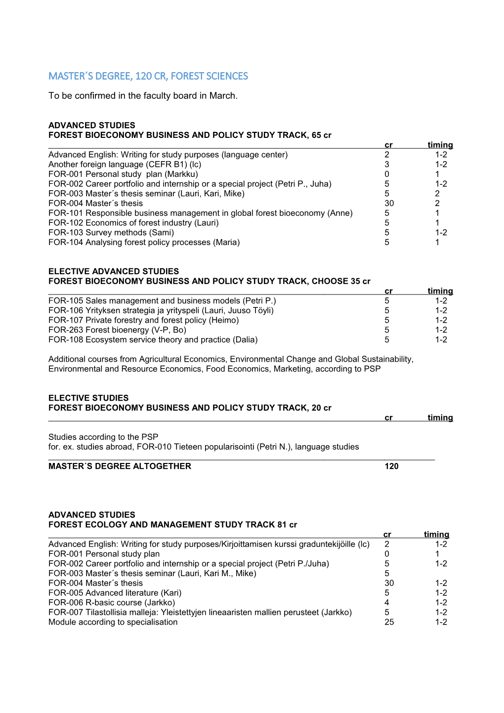 Master S Degree, 120 Cr, Forest Sciences